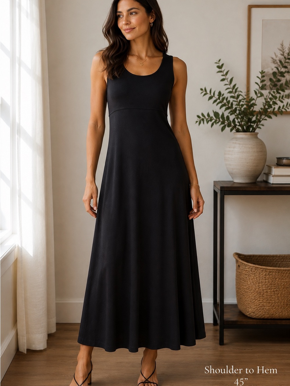 Vintage Liz Claiborne Black 100% Silk Knit Maxi Dress Small